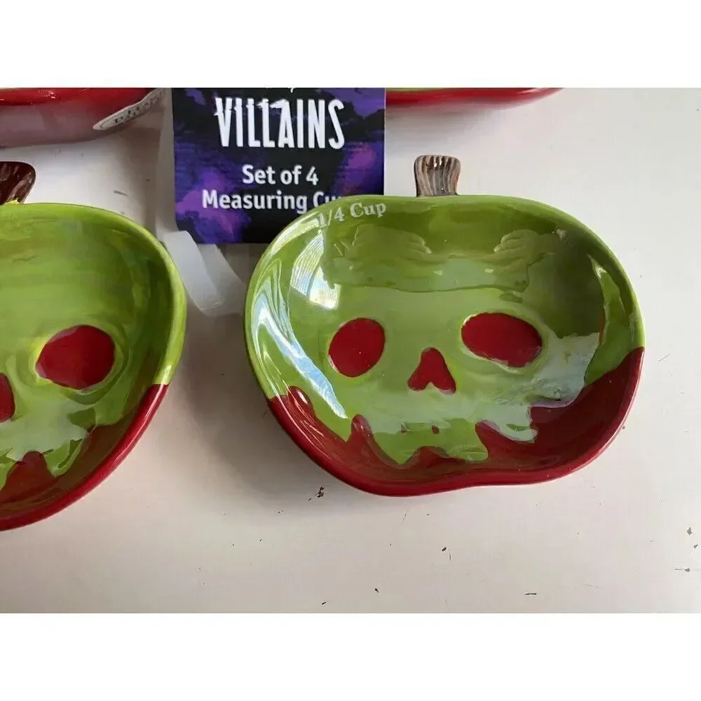 Set Of 4 Disney Halloween Villains‎ Poisoned Apple Measuring Cups Iridescent NEW